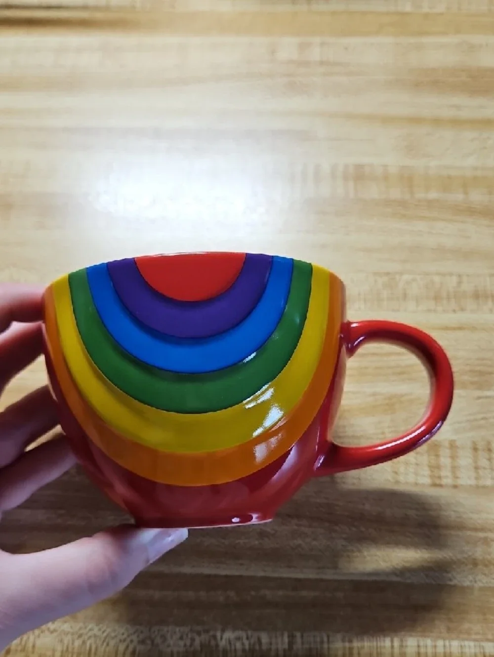 Rainbow Mickey Mouse Ceramic Mug - Red Handle